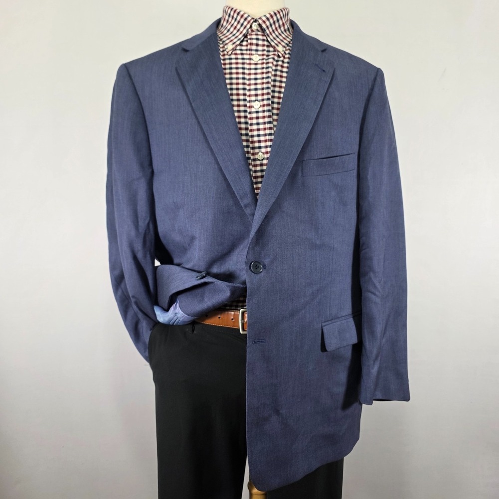 Turnbury Men's Sport Coat Blazer Two Button Navy Blue‎ Silk Wool Blend 50R